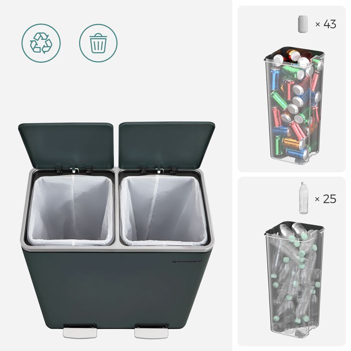 Poubelle De Cuisine 2 Compartiments 2x50L - Tri Sélectif Anti-Odeurs - Design Moderne