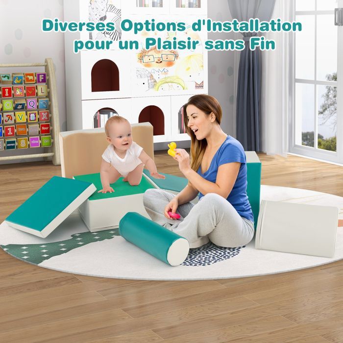 Parcours Motricité Bébé 5 Pièces – Blocs Mousse EPE Avec Housse PU – Escalade, Rampe, Couleurs – Jeu éducatif