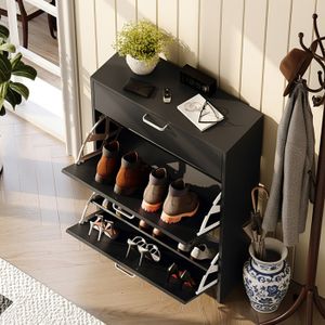 SONGMICS Étagère à Chaussures 2 Niveaux Extensible Métal Noir - Rangement Chaussures Entrée Et Placard étagère Métal Noir Chaussures
