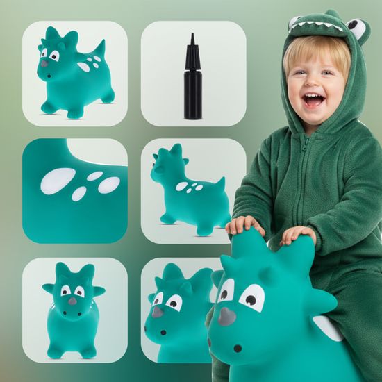 QUUT Hoppi Dino Sauteur - Juguete Inflable De Dinosaurio Para Niños, Incluye Bomba, 70 X 50 Cm