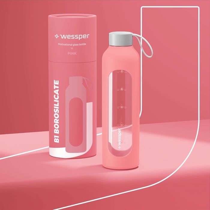 Bouteille D'eau 1L De Motivation En Verre Avec Temps Horaire, Sans BPA, Gourde En Verre Hermétique 1000 Ml Avec Couvercle [A1] - Sport