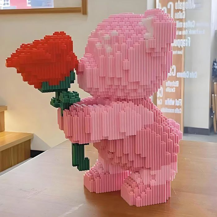 Blocs de Construction Ours avec Rose, 20cm, Briques de Construction ...