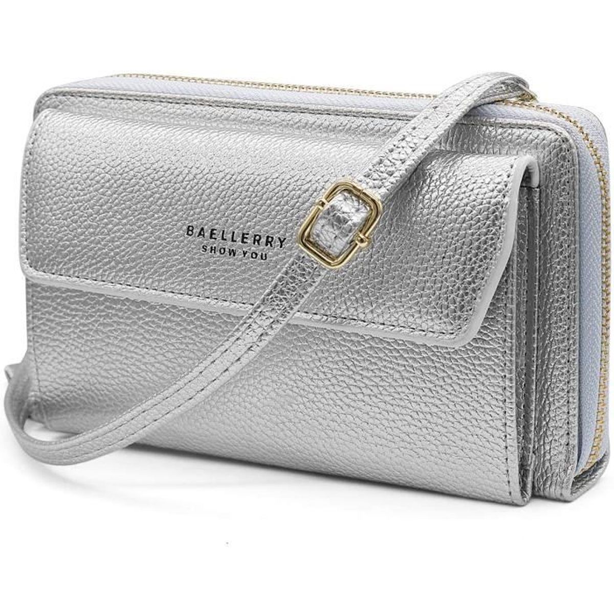 Bleu Fangoo Petit sac à bandoulière pour téléphone Sac à bandoulière pour femme petit portefeuille avec 2 sacs de téléphone en cuir PU à fermeture éclair avec fentes pour cartes de crédit