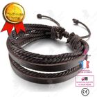 LE COIN COQUIN LCC® Bracelet Cuir véritable Multi-Couche de Bracelet de Manchette avec Noir et Marron Corde Tressée