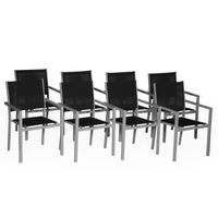 Lot de 8 chaises en aluminium gris/textilène noir
