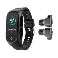 Bracelet de Montre Intelligente N8 2 En 1 avec écouteurs Sans Fil Bluetooth 5.0 Noir Pookso1