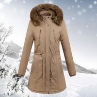 Funmoon manteau - caban - pardessus Hiver chaud Long femmes capuche taille coulissée manteau de veste de coton de poche