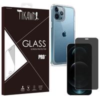 Tikawi Coque Iphone 12 Pro Max (6.7") Transparente + Verre trempé Anti Espion [Gel Souple] [Haute Protection] [Anti-Rayure] [Fine]