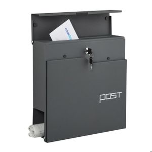 Boîte Aux Lettres Murale Avec Porte-journaux – Fer Noir 37x37x12cm | Compartiment C4, 4 Clés, Anti-pluie