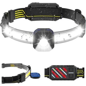 Lampe Frontale Rechargeable 1200 Lumens - 2 LED XML-L2 - Amovible, étanche IPX6 - Pour Randonnée, Camping, Pêche