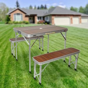 TABLE ET CHAISES CAMPING Table de Pique-Nique avec 2 bancs Table de Camping Pliante Portable En alliage d'aluminium Marron