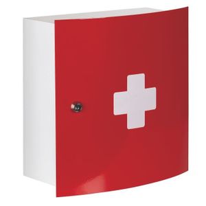 Boîte à Pharmacie en Métal Rouge et Croix Blanche