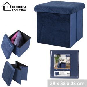 Pouf coffre de rangement tissu beige pliable 38x38x38cm Couleur beige