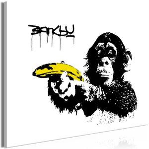 TABLEAU - TOILE Tableau Banksy Monkey with Banana 1 Pièce Wide 90x