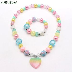 KIT BIJOUX ensemble de bijoux en perles pour bébés filles, collier, bracelet, pendentif, cœur coloré, élastique, accessoires d QT48934241