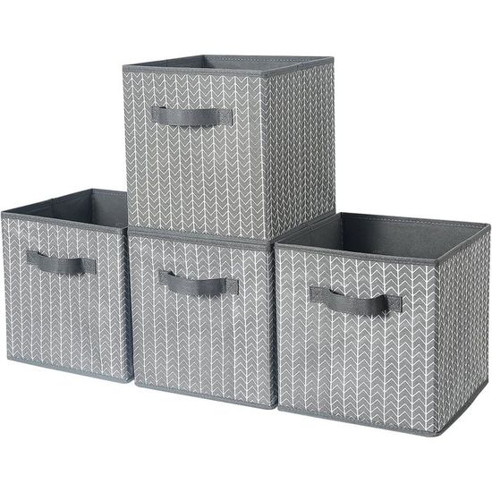 Lot De 3 Boîtes De Rangement Trapézoïdales Pliables - Tissu Gris, 30x30x6 Cm - Pour étagères, Armoires