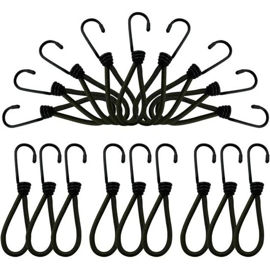 Lot De 10 Crochets Tendeurs Élastiques 15cm Noir - QWORK Pour Bâches, Filets Et Tentes