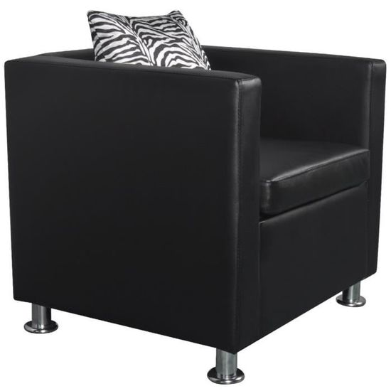 Fauteuils club, fauteuils inclinables et chauffeuses lits Fauteuil cube en cuir artificiel noir