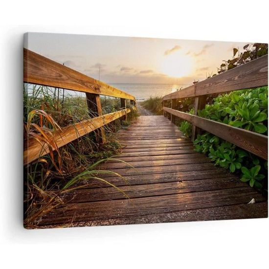 Designart Grand Art Mural Bateau Côtier, Bateau de Pêcheur sur Bord de Mer, Décoration Murale Bateau Côtier, Art Mural sur Toile Bleue, 40x30 Pouces