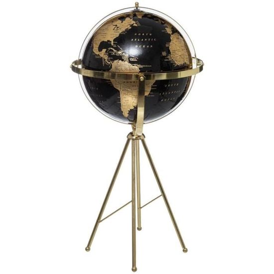 Globe terrestre grand modèle - H79 cm - Noir et or