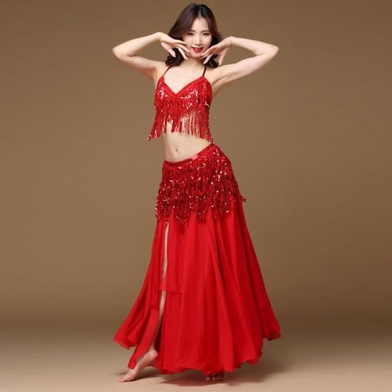 Femmes danse du ventre Costume ceinture jupe Hip Wrap tenue paillettes  glands perle écharpe Rouge Rouge - Cdiscount Prêt-à-Porter