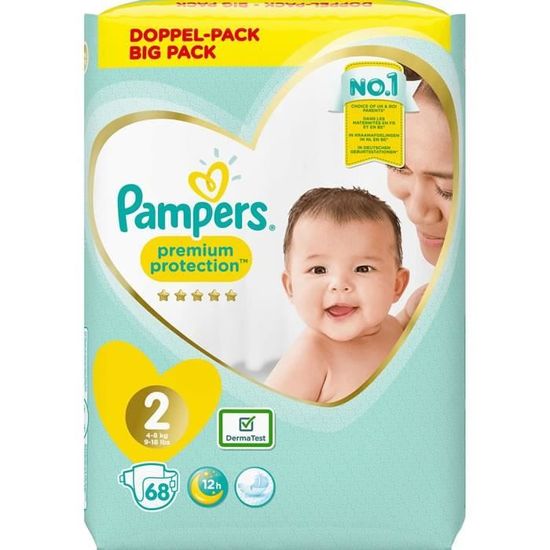 LOT DE 2 - PAMPERS Premium Protection New Baby - Couches taille 2 (3-6 kg) 68 couches