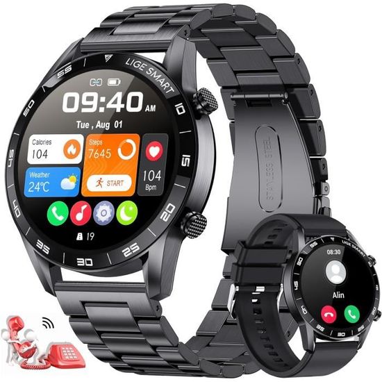 Marsyu GPS Montre Connectée Homme,1.39" HD Smartwatch Avec Appels Bluetooth/LED Flashlight/Fréquence Cardiaque SpO2/Sommeil/3ATM Étanche Et Batterie 530mAh,107 Modes Sportifs Montre Sport (Noir