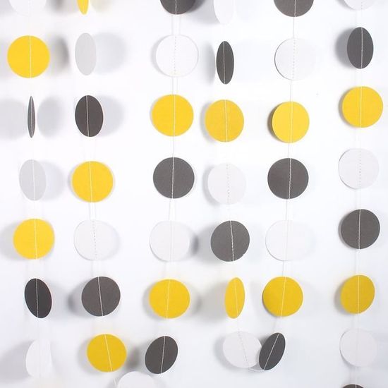 Ronde Papier Guirlande Cercle Coloré Dots Suspendus Papier Décoratif Chaîne Bannière pour Fête Danniversaire De Mariage 4 M jaune+gris+blanc 