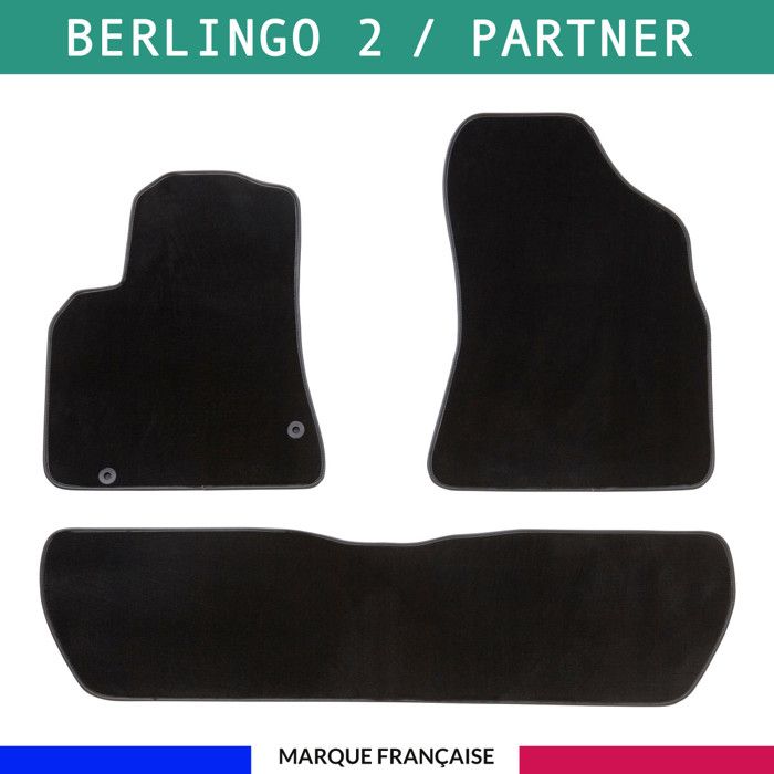Tapis De Sol Citroën Berlingo 2008-2018 - Sur Mesure 2 Pièces - Antidérapant Velcro - Caoutchouc Renforcé Noir