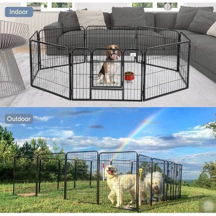 HEk Parc Enclos pour Chiens 8 Panneaux Grillage en Fer Cage Pliable pour Chiens Chiots Animaux de Compagnie