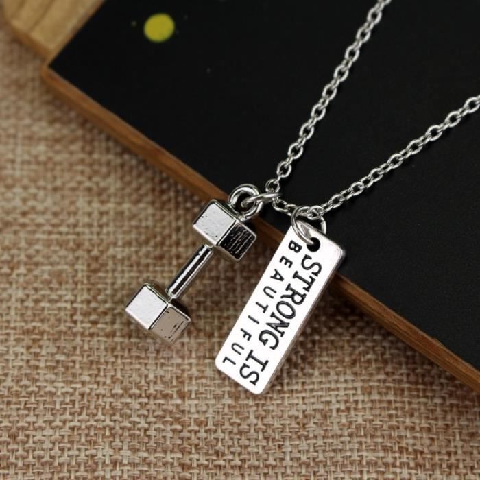 Fitness Gym Haltère Collier Pendentif Bijoux Bodybuilding Sport Kettlebell Barbell Haltère_argent
