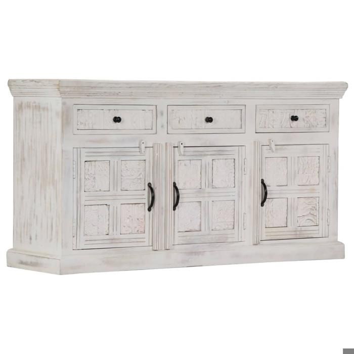 Buffet bahut armoire console meuble de rangement blanc 140 cm bois de manguier massif 4402196