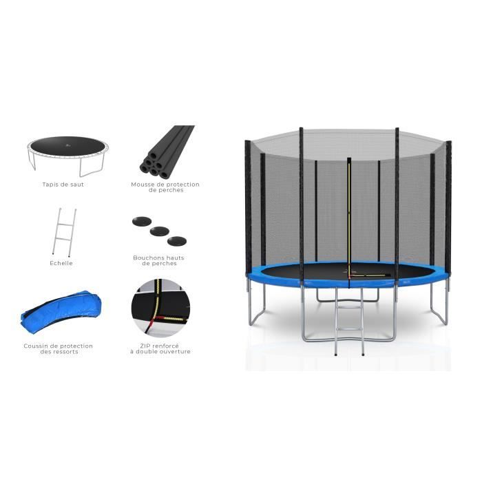 Trampoline extérieur Deluxe 10Ft / ø305cm KAIA SPORTS avec accessoires - Bleu