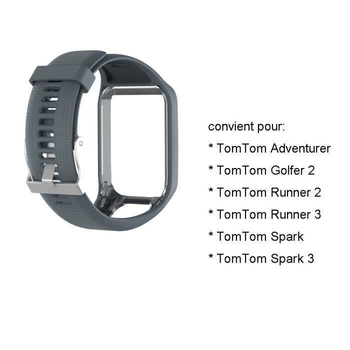 Gris-Bracelet de sangle silicone pour Montre GPS TomTom Adventurer Golfer 2 Runner 2-3 Spark-Spark 3