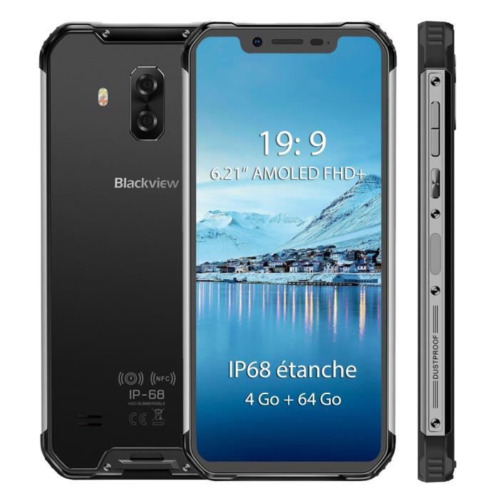 Smartphone Étanche IP68 Blackview BV9600 Écran 6.21- AMOLED Helio P70, 64Go Android 9.0 Téléphone portable 4G Débloqué - Argent