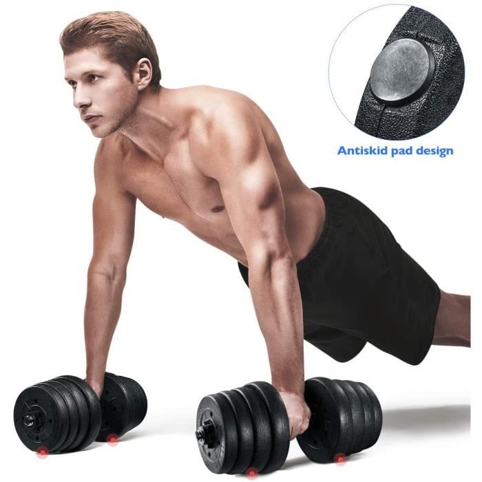 Poids Haltère Ensemble Casquette Réglable Gymnase Haltères Plaques Haltère de Fitness PE Matériel 30KG/66LB
