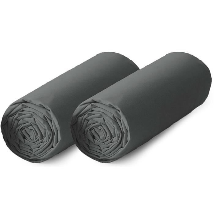 TODAY Lot de 2 draps housse 100% coton - 90x190 cm - Gris anthracite