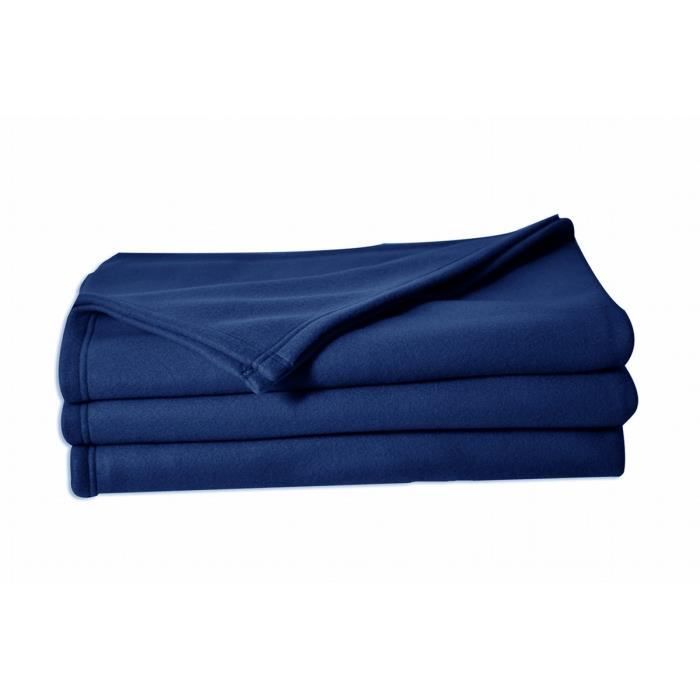LINANDELLE - Couverture Plaid Polaire anti feu 320gr SECURE - Bleu marine - 220x240 cm