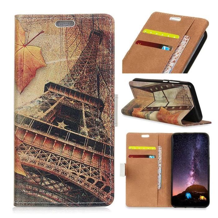Coque Wiko Y80,Tour Feuille Couleur unie Cuir Premium Porte-cartes Fonction Stand Protection