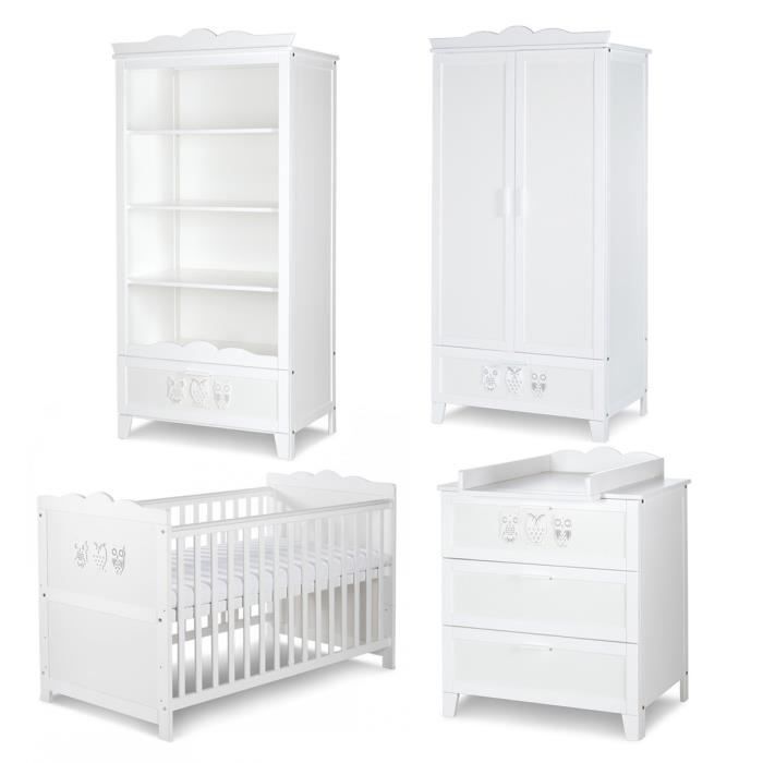 MARSELL Chambre bébé complète Lit évolutif 140x70 Commode à langer Armoire Bibliothèque Blanc