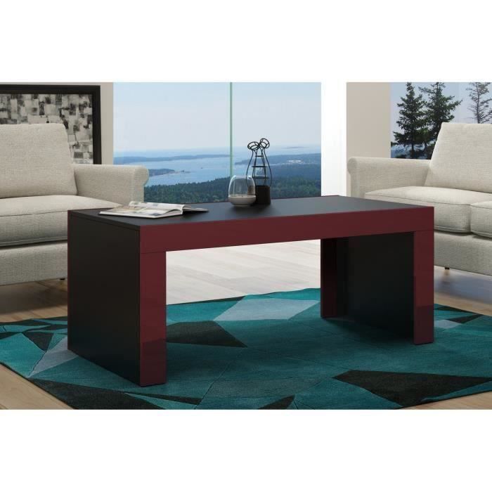 Table basse en MDF noir mat et bordure bordeaux laquée 120 cm