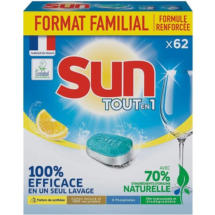 SUN Tablettes Lave -Vaisselle Citron - Format Familial - 62 Lavages
