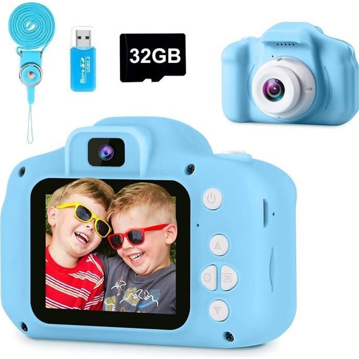 Appareil Photo pour Enfants 20MP Mini Caméra Numérique Rechargeable vidéo pour Filles Garçons de 3 à 10 Ans + 32Go Carte Cadeaux