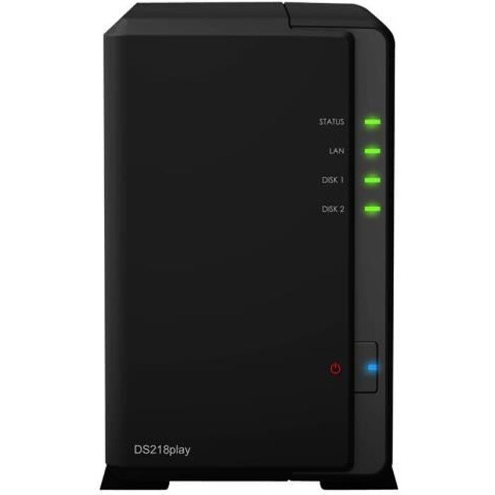 Synology Disk Station DS218play Serveur NAS 2 Baies 4 To SATA 6Gb-s HDD 2 To x 2 RAID 0, 1, JBOD RAM 1 Go Gigabit -DS218PLAY-4TB-RED