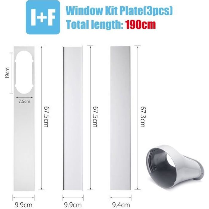 3PCs kit Glissière de fenêtre 190cm + Adaptateur Pr Mobile Climatiseur Climatisation Portable Portatif