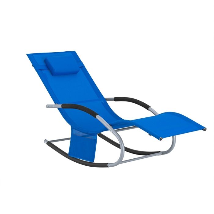 transat de jardin ogs28-kb sobuy - chaise longue avec appui-tête et pochette latérale - bleu royal - confortable