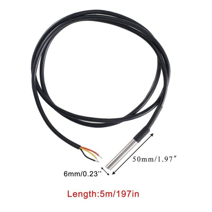 Capteur De Température Numérique étanche – Sonde Acier Inoxydable 5 M – Plage -55°C à +125°C – 3 Pièces