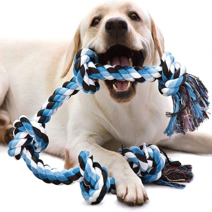 Comparer les prix de Jouet pour chien en corde indestructible pour chiens forts et de grande taille, jouet en corde pour chien, 90 cm, 5 nœuds, corde