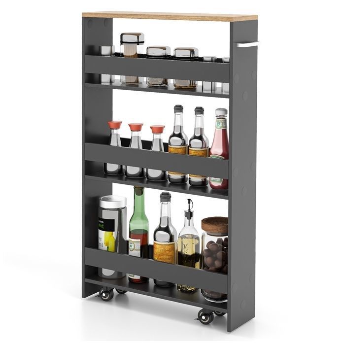 GOPLUS Desserte de Cuisine à 3 Niveaux - Étagère de Cuisine Polyvalente avec Poignée Latérale pour Cuisine-47 5x20x80 5CM Gris