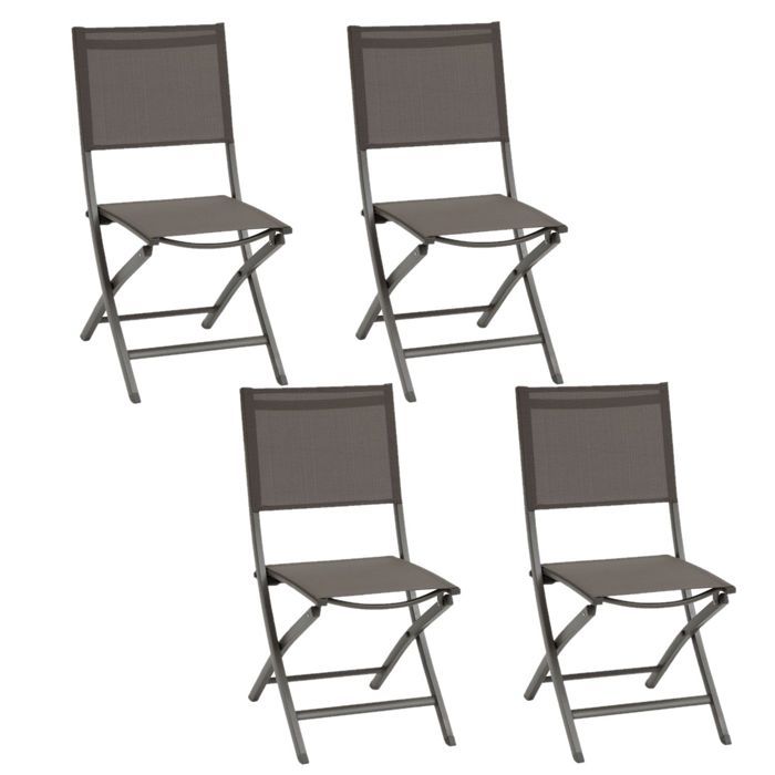 Lot de 4 chaises pliantes en aluminium et texaline ESSENTIA Wengé et praline - vue 2